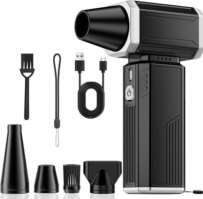 Compressed Air Duster, Super Power Adjustable Speed Cordless Air Duster Turbo Mini Blower with Rechargeable for PC Cleaning Kit Keyboard Cleaner Dust Blower for Computer House Outdoor and Car