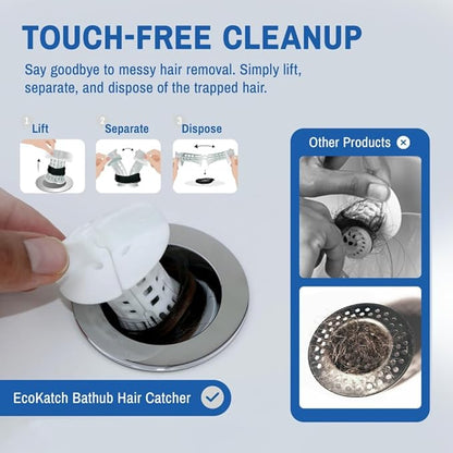 Bathtub Drain Hair Catcher – No-Contact Dispose, Conceals Hair, Reusable BPA-Free Silicone Mesh Strainer, Hair Stopper, Clog Preventer, Fits 1.5”–1.75” Pop-Up & Regular Drains (Polar White)