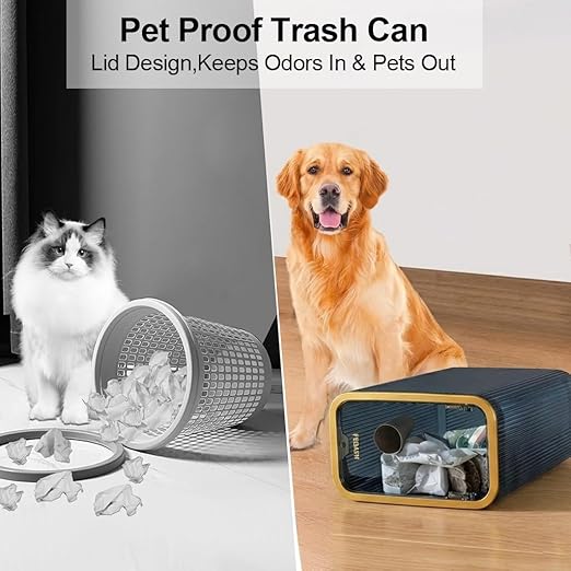 2 Pack Bathroom Trash Can with Lid, Transparent Small Trash Can with Bag Ring, Colorful Plastic Waste Basket for Bathroom, Bedroom, Office, Kitchen – Blue Garbage Can