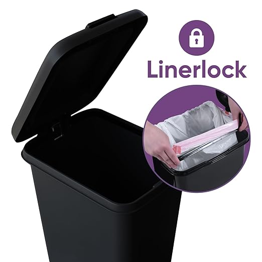 Superio 10L Slim Step & Push Trash Can - 2.7 Gallon Dual Opening, Compact Design (10.63"x7.68"x13.53") - Black