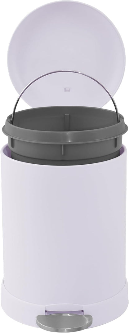 Glad Small Trash Can, 1.2 Gallon | Round Stainless Steel Garbage Bin with Soft Close Lid & Step Foot Pedal | Metal Waste Basket with Removable Inner Bucket, Lavender