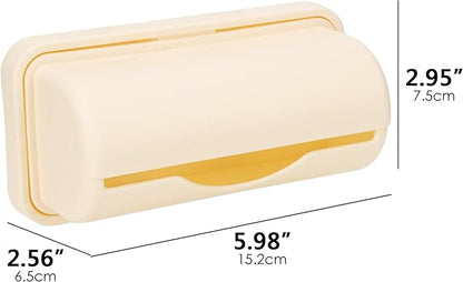2 Pack Wall Mounted Trash Bag Dispenser, Small Plastic Garbage Bag Holder Organizer, Adhesive No Drill Storage Box for Kitchen Cabinet, Under Sink, Bathroom (Beige)