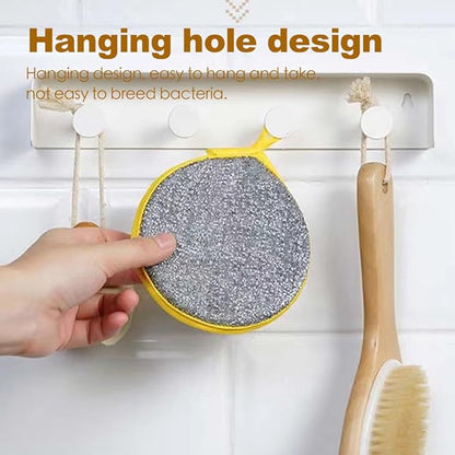 Double-Sided Non-Scratch Dish Sponge Scrubber - Reusable Round Scouring Pads for Dishes, Pots & Pans, Kitchen Sink Cleaning Tool (5)