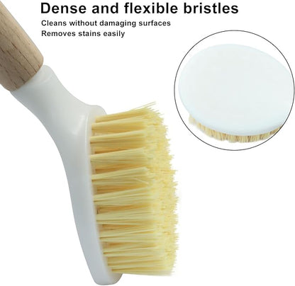 Jiozermi 3 Pcs Kitchen Dish Brush with Bamboo Handle, Dish Scrubber Brush Built-in Scraper, Pot Scrubbers for Cleaning, Dishwashing, Dishes, Pans, Kitchen Sink and Counter