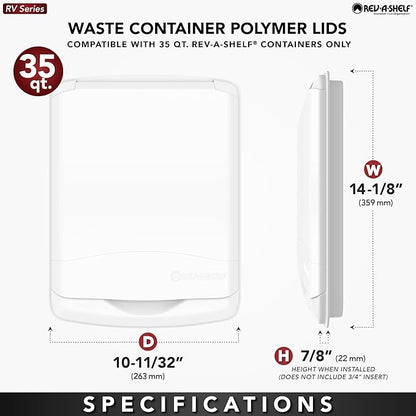 Rev-A-Shelf 35 Quart Garbage Can Lid for Base Kitchen and Bathroom Cabinet, Replacement Plastic Trash Bin Lid Only, Black, RV-35-LID-18-1-40, (2 Pack)