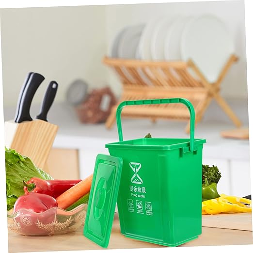 Garneck Bucket with Lid and Sturdy Handle Indoor Kitchen Waste Pail for Food Scraps Practical Plastic Bin for Household Waste Sorting and Easy Carrying