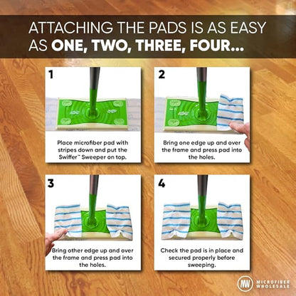 18" MWipes® Semi-Disposable Microfiber Mop Pads - Compatible with Swiffer Sweeper - Replacement Flat Mop Heads Compatible with Any Flat Mop System, 25 Pack