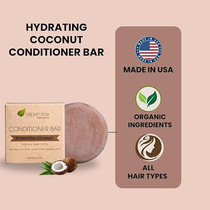 Coconut & Argan Oil Conditioner Bar, Deep Moisturizing for Dry Damaged Hair. Hydrating & Nourishing Solid Conditioner for Curly, Coily & Color Treated Hair, Vegan & Sulfate free, USA Made. 2.3 oz.
