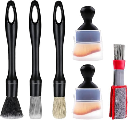 6PCS Car Detailing Brush Kit, Including 3 Ultra Soft No Scratch Boar Hair & 3 Vent Cleaning Brushes, Multi-Use Automotive Interior Detailing Kit, Universal for Most Vehicles