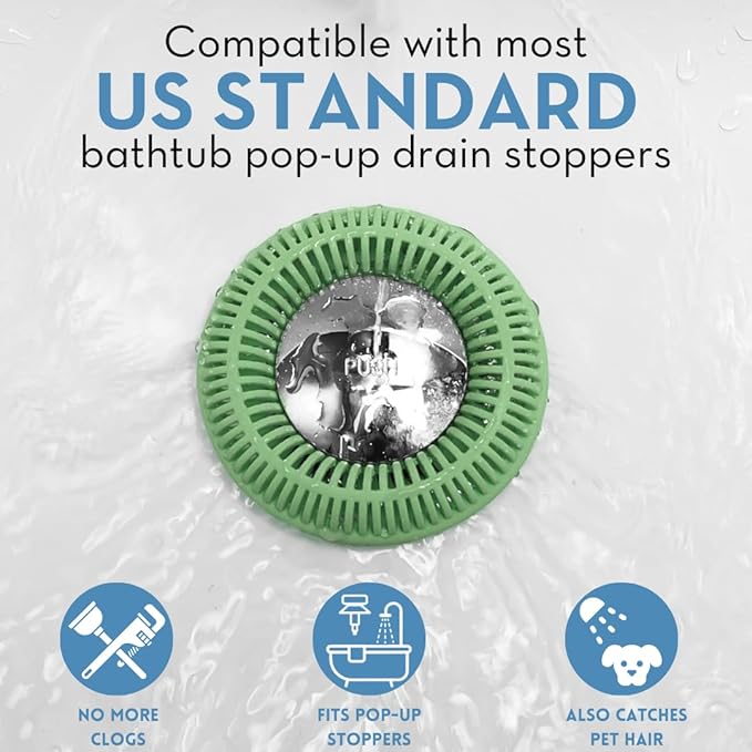 Hair Catcher for Shower Drain & Bathtub – TubRing Pop-Up Drain Protector & Strainer, Reusable Silicone Stopper for Bathroom Clog Prevention, Fits 1.85"–2.16" Drains | Sage Green
