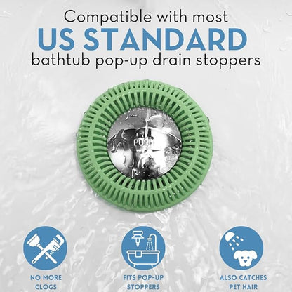 Hair Catcher for Shower Drain & Bathtub – TubRing Pop-Up Drain Protector & Strainer, Reusable Silicone Stopper for Bathroom Clog Prevention, Fits 1.85"–2.16" Drains | Sage Green