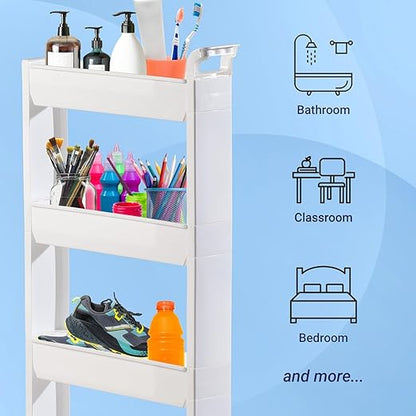 Miles Kimball 5 Tier Slim Cart, White, Durable Plastic, Easy Assembly, Holds Up to 6.5 lbs