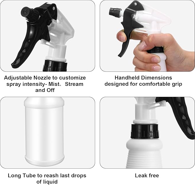 Eccliy 12 Pcs 16 Oz Plastic Spray Bottle, Adjustable Empty Reusable Sprayer for Cleaning, Planting, Water, Bathroom and Kitchen, BBQ, Commercial and Residential (Original,Black&white)