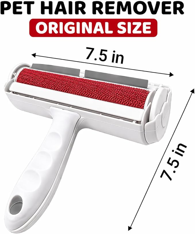 Pet Hair Remover Roller with 2 Grooming Gloves – Reusable Lint Remover for Dogs and Cats (Red)