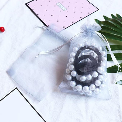 100 Pcs 5x7 Inch Gift Wrap Bags Grey,Organza Mesh Sheer Fabric,Drawstring Satin Ribbon Glitter Clear Tulle Sparkly Jewelry Sachet for Baby Shower Favor,Santa Claus Gift,Wedding decoration,Candy
