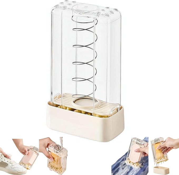 Drain Soap Container - Roller Brush Foaming Cleansing Keeper Portable Spring Powered Washing Box for Fabric Care, Zero Waste Soap Saver Holder for Laundry Bathroom Shower (1pcs)