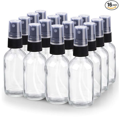 Wedama Spray Bottle, 2 oz Fine Mist Glass Spray Bottle, Little Refillable Liquid Containers for Watering Flowers Cleaning (16 Pack, Clear)