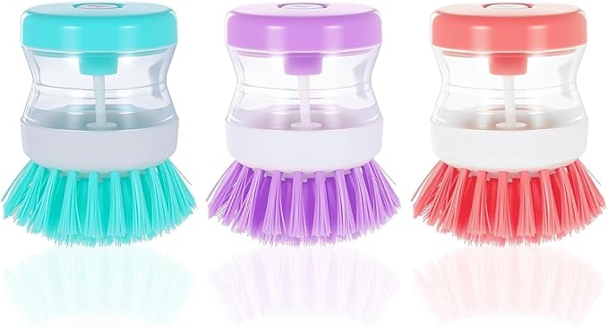 3Pcs Dish Brush with Soap Dispenser Soap Dispensing Brush Washing Utensils Kitchen Scrub for Cleaning Dishes Pot Pan Sink