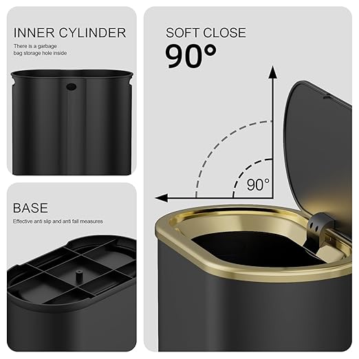 KSSKSS 1.8 Gallons Small White Bathroom Trash Can with Lid, Slim Bathroom Garbage Bin, Dog Proof Trash Can with Pop-Up Lid for Bedroom,Toile, Black