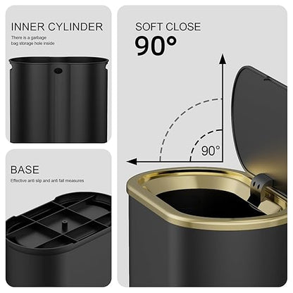 KSSKSS 1.8 Gallons Small White Bathroom Trash Can with Lid, Slim Bathroom Garbage Bin, Dog Proof Trash Can with Pop-Up Lid for Bedroom,Toile, Black