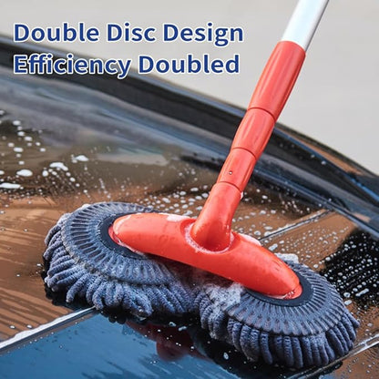 Shkalacar Microfiber Car Wash Brush Mop Kit, Rotatable Dual Head Telescopic Chenille Cleaning Mop, with Extension Pole Car Wash Brush Telescoping Cleaning Tool Duster Washing Car Tools Accessories