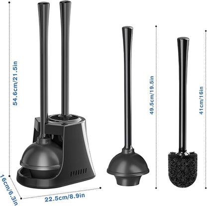 LOVLOY Toilet Plunger and Brush, Bowl Brush and Heavy Duty Toilet Plunger Set with Ventilated Holder, 2-in-1 Toilet Brush and Plunger Combo for Bathroom Cleaning (2, Black)