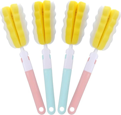 4 Pcs Bottle Brush Sponge, Cup Water Bottle Sponge Brush Cleaner, Detachable Cleaning Brushes for Cleaning with Handle for Glasses Mugs