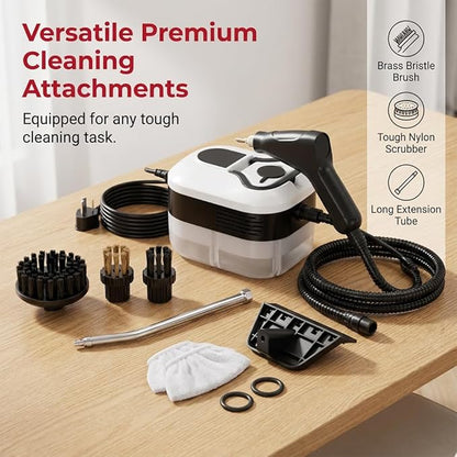 2500W High Pressure Handheld Steam Cleaner + 1.1L Large Capacity Tank + 229°F High Temp Steam for Home Deep Cleaning, Portable Pressurized Steamer for Grout, Tile, Car, Furniture & Kitchen (Beige)