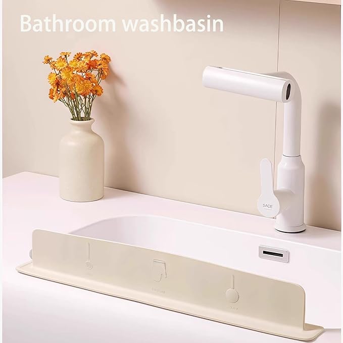 19.6in Silicone Sink Splash Guard, New Silicone Sink Water Retaining Board for Kitchen, Portable Water Retaining Strip Reusable Water Splash Guard for Bathroom Countertop (Silicone, Beige)
