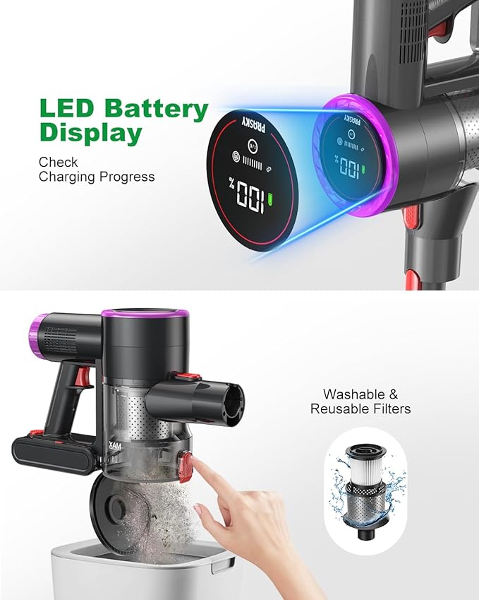 Cordless Vacuum Cleaner, Stick Vacuum Rechargeable, 550W 45KPA Powerful Suction Lightweight Vacuum Cleaners for Home, Anti-Tangle, Self Standing for Pet Hair Hardwood Floor Carpet - Purple