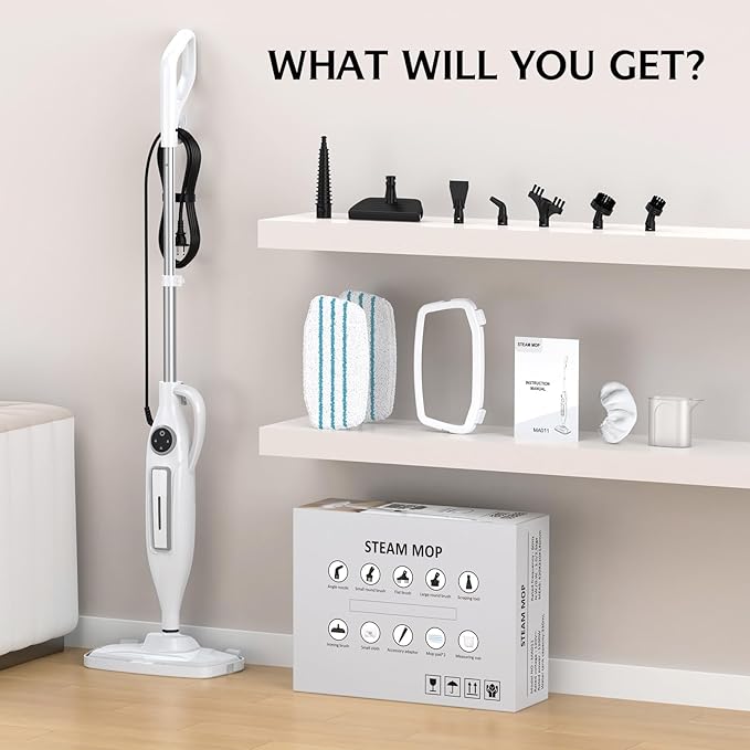 10-in-1 Steam Mop, Powerful Handheld Steam Cleaner for Home with 23FT Cord, Removable Water Tank, 266℉Deep Cleaning, 2 Steam Modes, Multi Purpose Steam Mop for Hardwood Floor, Laminate, Carpet