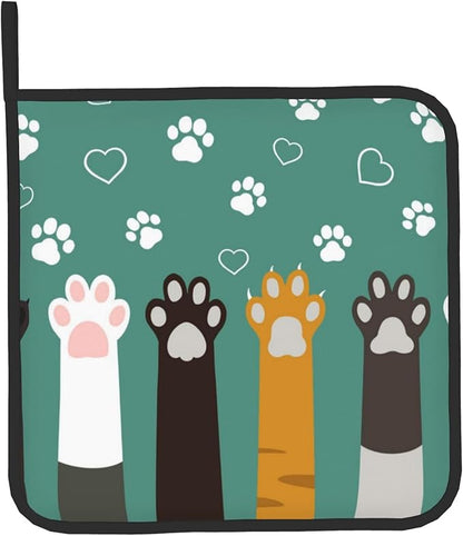 Cat Oven Mitt Potholders Sets - Paw Kitchen Mitts and Pot Holders Set of 2 Kitten Pet Oven Gloves Hot Pads for Cooking BBQ Baking Grilling
