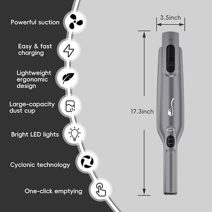 Cordless Handheld Vacuum, Lightweight Portable Hand Vacuum Cleaner with LED Light,Rechargeable Hand Held Vacuum with One-Touch Empty, Powerful Suction for Office, Home,Car, Silver