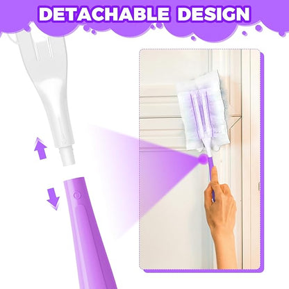 5PCS Duster Refills Folding Handles Set Compatible with Swiffer Dusters,Disposable Static Dust Removal Brush Handle for Dusting Electronics,Furniture,Blinds,Ceiling Fans (5, Purple)