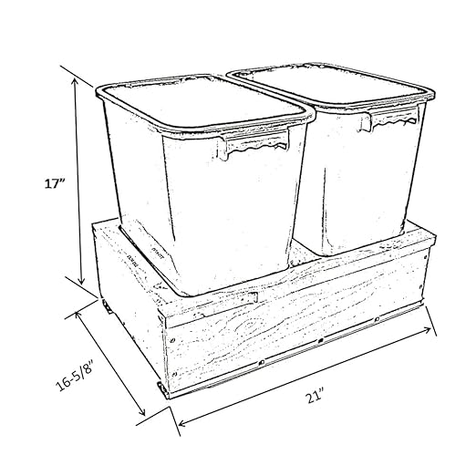 Dowell B21 Wood Base Wastebasket Pullout with Two 35Qt Plastic Bins (4008 0221-35 * 2)