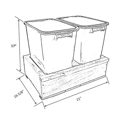 Dowell B21 Wood Base Wastebasket Pullout with Two 35Qt Plastic Bins (4008 0221-35 * 2)