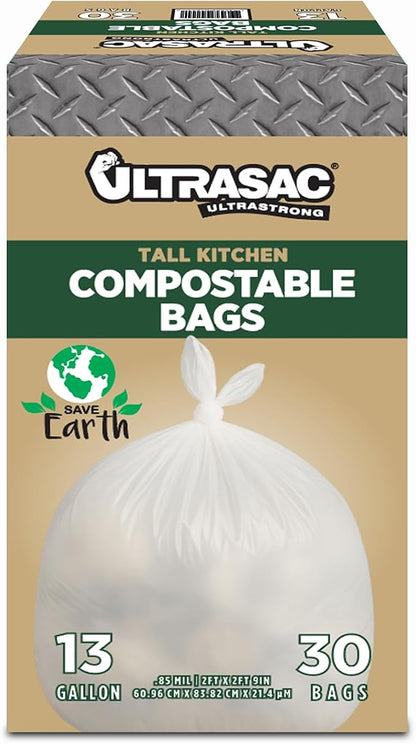 Ultrasac 13 Gallon 0.85 MIL Clear Compostable Trash Bags - 24" x 33" - Pack of 180