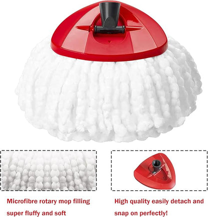 FOOKCIAN Spin Mop Replacement Set - 4 Microfiber Heads, Base, 30-58'' Handle Compatible with OCedar EasyWring - White (1 Can System)