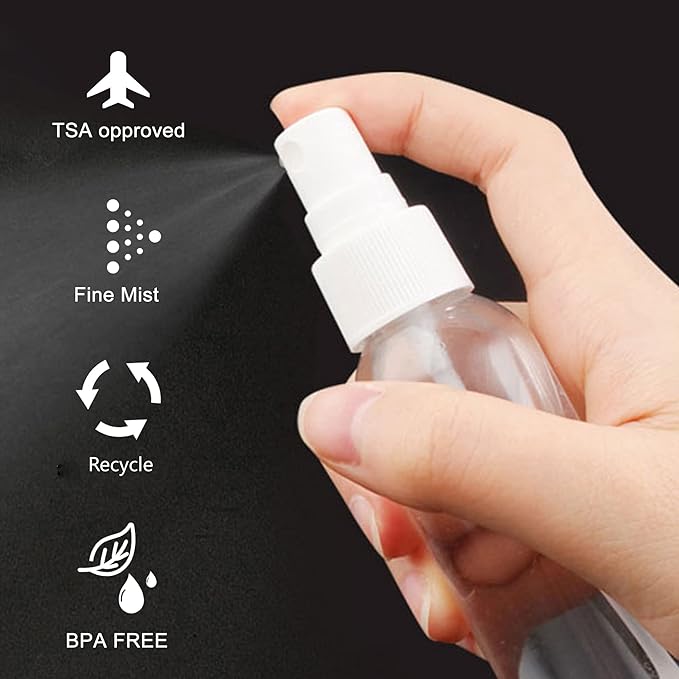 4oz Empty Spray Bottles, Small Plastic Travel Bottles Set for Liquids, Refillable Hand Spritzer Clear Alcohol Pump Bottles for Liquids with Small Funnel (3 Pieces)