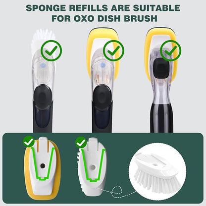 Sponge Brush Refills for OXO Dish Brush, 6 Pack Soap Dispensing Dish Refills, Scrub Replacement Head for Scrubber, Sponge Replacement Head Fits Soap Dispensing Handle