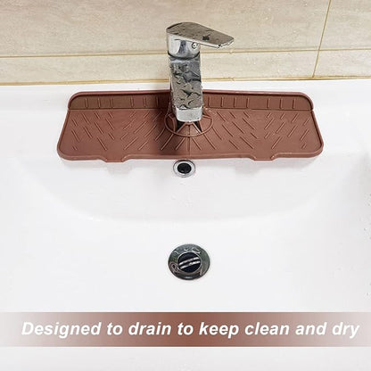 OUKENS Sponge Holder, Brown Silicone Washable Countertop Water Absorbent Faucet Mat for Kitchen Sink, Bathroom, RV, Reusable Splash Guard & Drip Catcher Tray