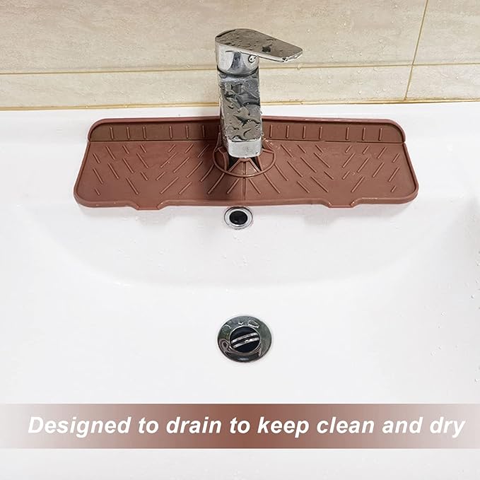 OUKENS Sponge Holder, Brown Silicone Washable Countertop Water Absorbent Faucet Mat for Kitchen Sink, Bathroom, RV, Reusable Splash Guard & Drip Catcher Tray