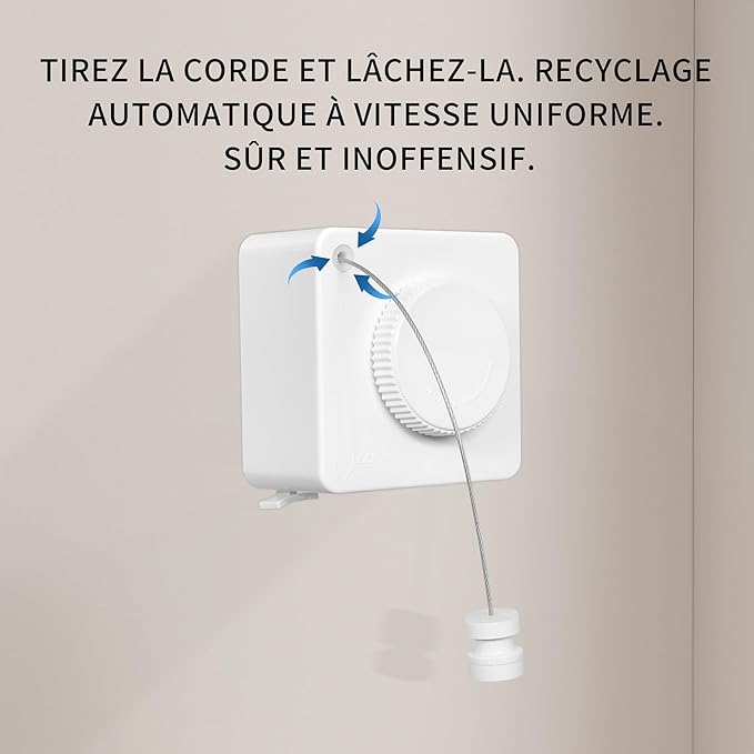 JOOM Retractable Clothesline Indoor Heavy Duty Clothes Drying Laundry Line Wall Mounted Easy Hanging Clothes Drying Laundry Line Retracting Hanging Lock to Prevent Sagging (Square,White)