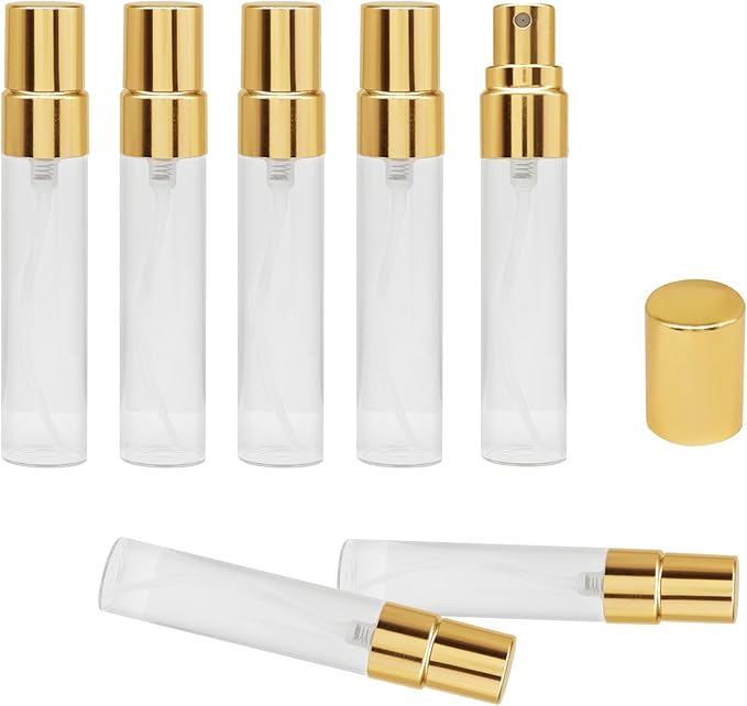 Zorfeter 20 PCS Clear 5ml Atomizer Glass Mist Spray Bottle, Refillable Mini Perfume Atomizer Travel Sample Bottle, Golden Makeup Container for Perfume/Travelers