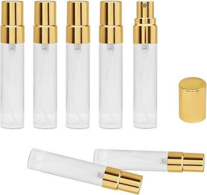 Zorfeter 20 PCS Clear 5ml Atomizer Glass Mist Spray Bottle, Refillable Mini Perfume Atomizer Travel Sample Bottle, Golden Makeup Container for Perfume/Travelers
