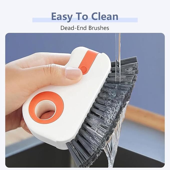2 in 1 Groove Cleaning Brush, Window Track Cleaning Tools with Hard Bristles and Hidden Scraper, Crevice Brush for Sliding Door Track, Window Seal and Sill (Gray)