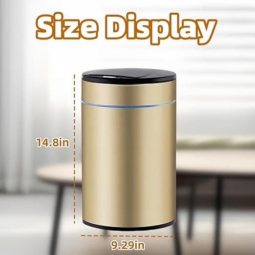 Garbage Can with Lid, Intelligent Sensor Opening and Closing, Small Garbage Can for Living Room, Bedroom, Kitchen and Bathroom (1, Gold)