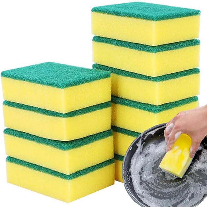 AKOAK 10 Pcs 3.9" x 2.8" x 1.2" Heavy Duty Scrub Sponge – Kitchen Dish, Sink and Bathroom Cleaning Scrubber Sponge