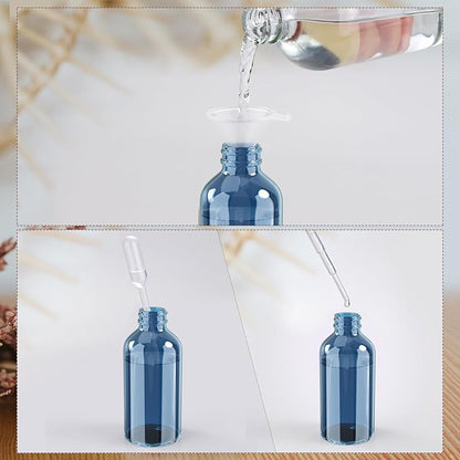 Wedama 4 oz Mini Glass Spray Bottles, Empty Small Spray Bottles with Funnel Dropper, Fine Mist for Hair, Travel, Plants, Cleaning Solutions and Skin Care (4 Pack Indigo Blue)