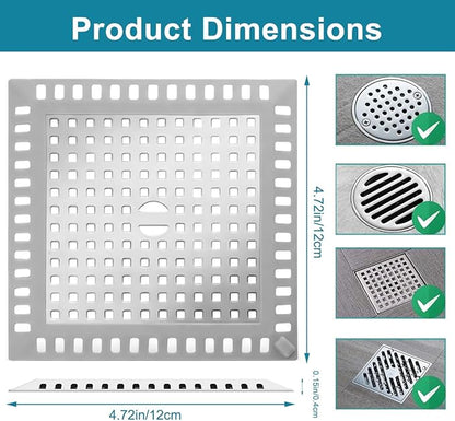 Drain Hair Catcher, 2pcs Square Shower Drain Cover for Bathroom, Drain Strainer, Stainless Steel and Silicone (Square)